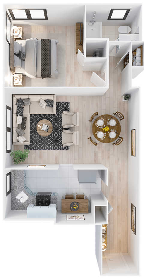 a rendering of our 1 bedroom apartment at princeton court apartments in dallas